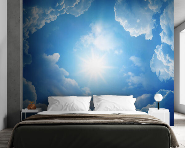 Blue sky with clouds and the sun Wall murals Blue sky with clouds and the sun
