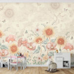 Wall murals Wallpaper with flowers and butterflies