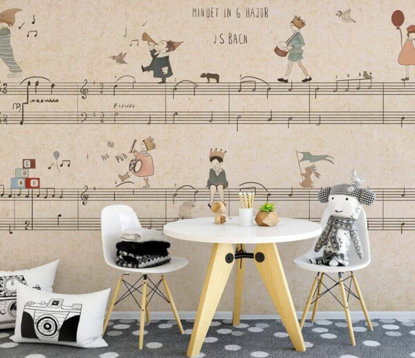 Sheet of music with drawings of people playing instruments Wall murals Sheet of music with drawings of people playing instruments