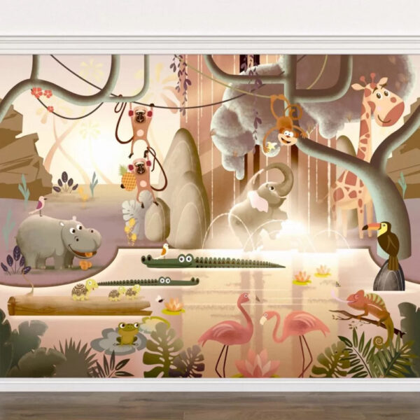 Cartoon frog sitting on a plate Wall murals Cartoon frog sitting on a plate