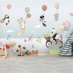 Wall murals Panda holding a basket of flowers