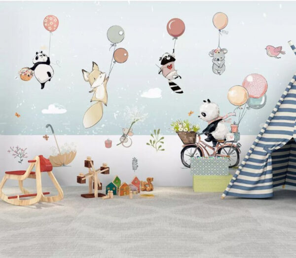 Panda holding a basket of flowers Wall murals Panda holding a basket of flowers