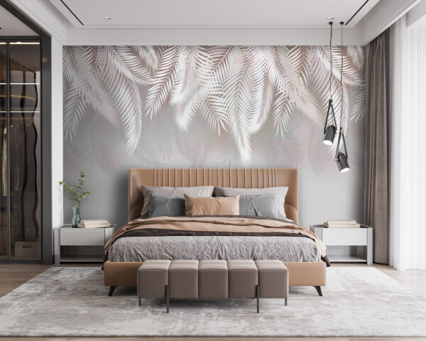 White palm leaves on beige background Wall murals White palm leaves on beige background
