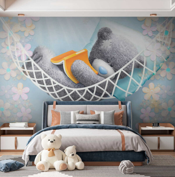 Teddy bear sleeping in a hammock Wall murals Teddy bear sleeping in a hammock