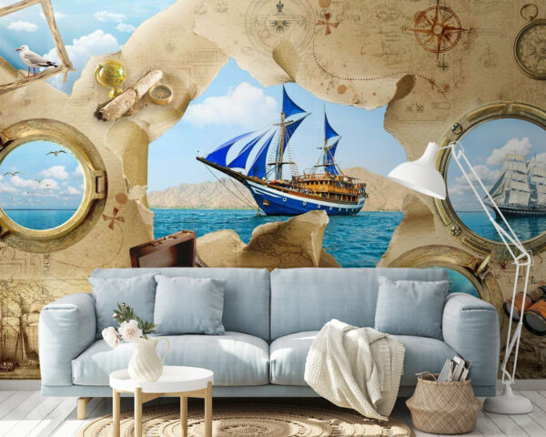 Sailing adventures on a treasure map Wall murals Sailing adventures on a treasure map