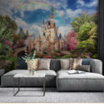 Wall murals Castle with a rainbow in the sky
