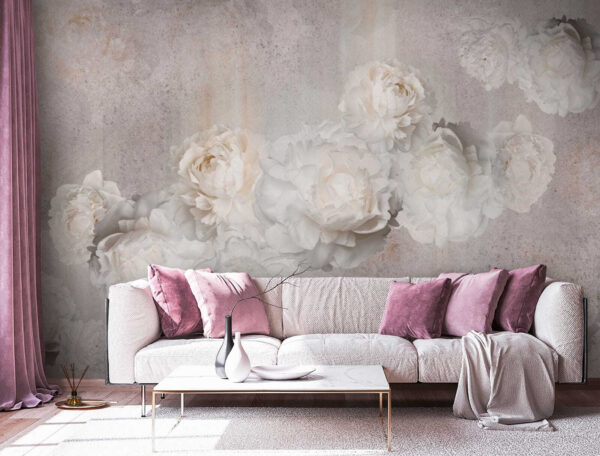 White flowers on textured background Wall murals White flowers on textured background