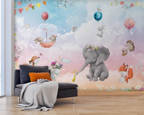 Wall mural of animals and balloons Wall murals Wall mural of animals and balloons