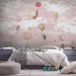 Wall murals Animals floating with colorful balloons.
