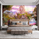 Wall murals Enchanted castle in vibrant landscape.