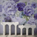 Wall mural Soft purple flowers with green leaves