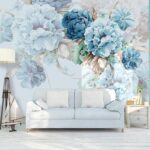Wall murals Elegant teal blossoms in soft harmony.