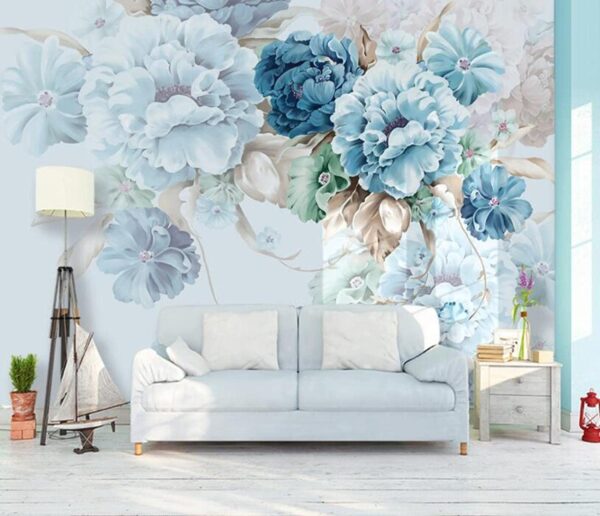 Elegant teal blossoms in soft harmony Wall murals Elegant teal blossoms in soft harmony