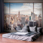 Wall murals Skyline view through large window.