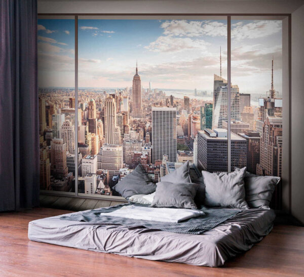 Skyline view through large window Wall murals Skyline view through large window