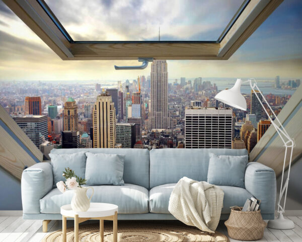 Window with a view of a city Wall murals Window with a view of a city
