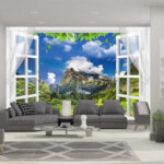 Wall murals Window with a view of a mountain