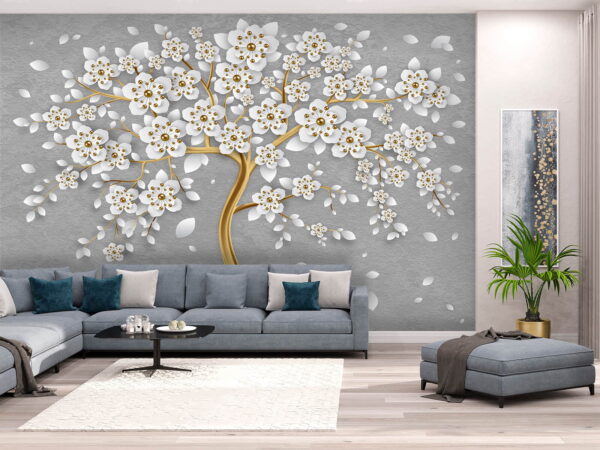Tree with white flowers and leaves Wall murals Tree with white flowers and leaves