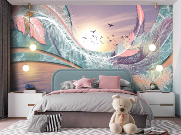 Feathers dance in the sunset light Wall murals Feathers dance in the sunset light