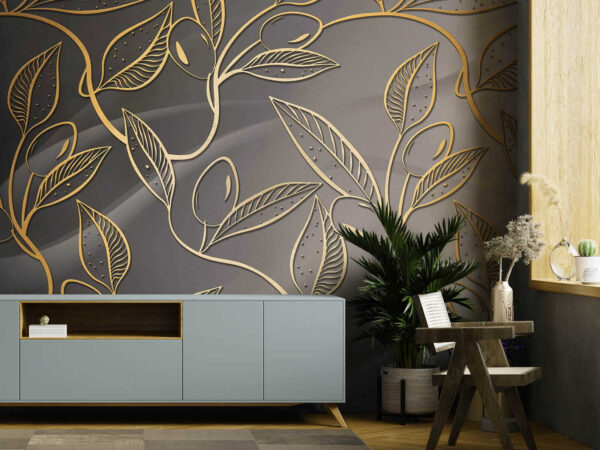 Intricate leaf design on textured backdrop Wall murals Intricate leaf design on textured backdrop
