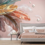 Wall murals Group of colorful feathers and pearls