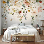 Wall murals Hummingbird hovers beneath floral arch.