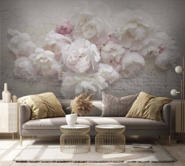 Wall murals White peonies on cracked wall (SKU: u59598) Wall murals Wall murals White peonies on cracked wall (SKU: u59598)