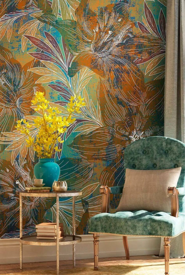 Floral elegance in earthy tones Wall murals Floral elegance in earthy tones