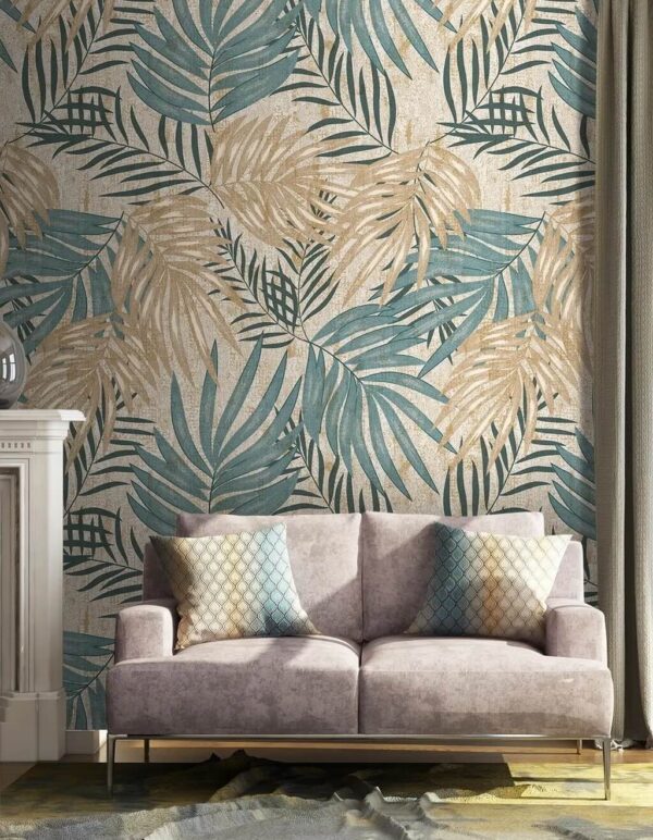 Tropical leaf pattern in soft hues Wall murals Tropical leaf pattern in soft hues