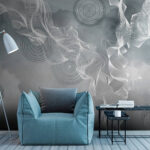 Wall murals White and black swirls on a gray background