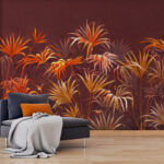Wall murals “Vibrant foliage against brown backdrop.”