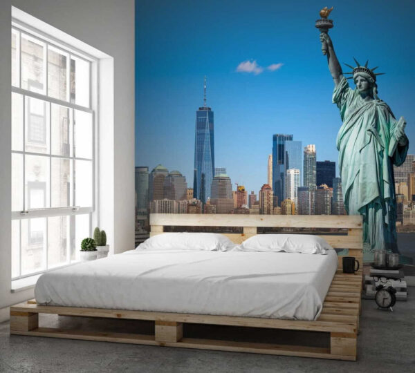 Statue of liberty with a city in the background Wall murals Statue of liberty with a city in the background