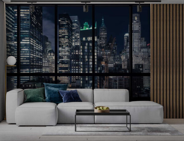 View of a city from a window at night Wall murals View of a city from a window at night