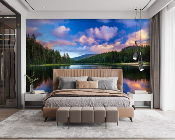 Lake surrounded by trees and mountains Wall murals Lake surrounded by trees and mountains