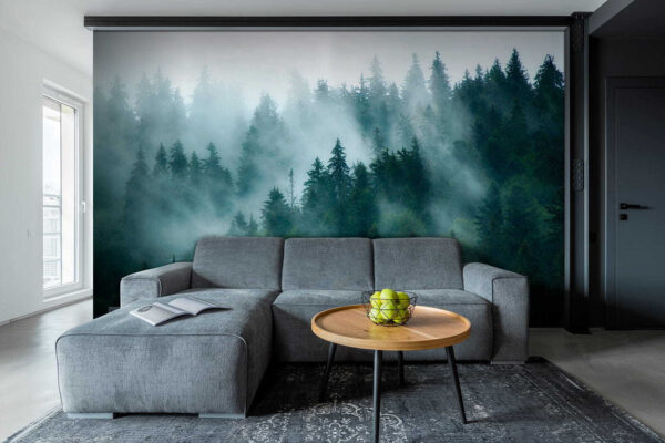 Group of trees in fog Wall murals Group of trees in fog