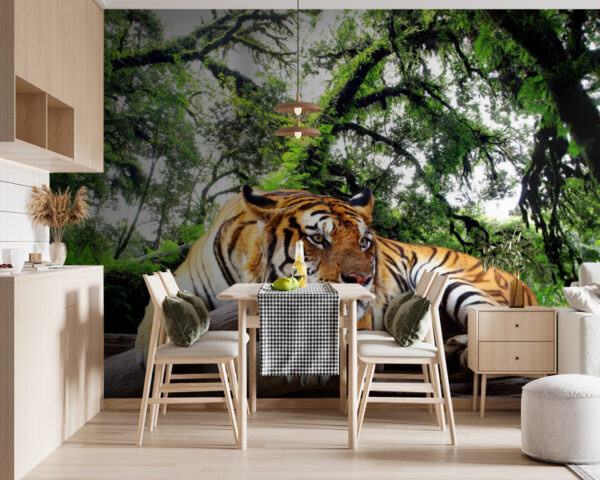 Tiger lying on a log Wall murals Tiger lying on a log