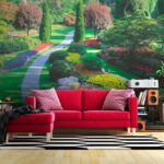 Wall murals Garden with many flowers and trees