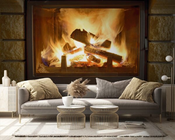 Cozy fireplace with dancing flames Wall murals Cozy fireplace with dancing flames