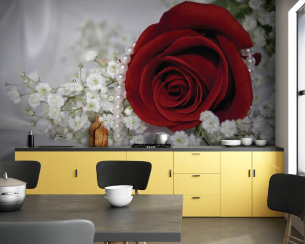 Red rose and white flowers Wall murals Red rose and white flowers