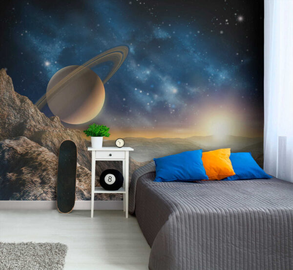 Planet with rings in the sky Wall murals Planet with rings in the sky