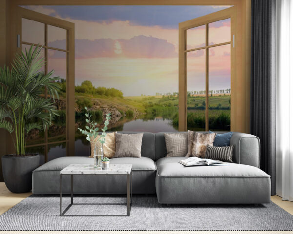 View of a river from a window Wall murals View of a river from a window