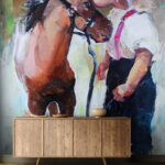Wall murals Painting of a girl kissing a horse