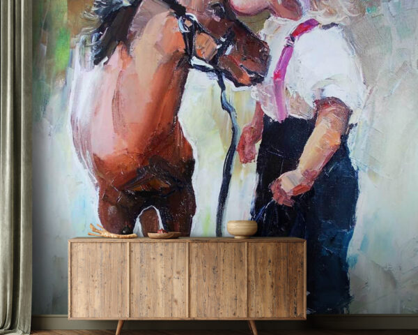 Painting of a girl kissing a horse Wall murals Painting of a girl kissing a horse