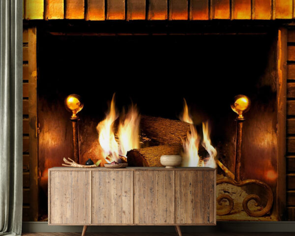 Crackling fire in cozy hearth Wall murals Crackling fire in cozy hearth