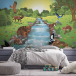 Wall murals Cartoon of animals in a stream