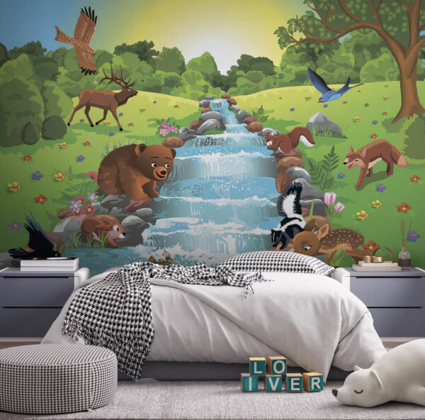 Cartoon of animals in a stream Wall murals Cartoon of animals in a stream