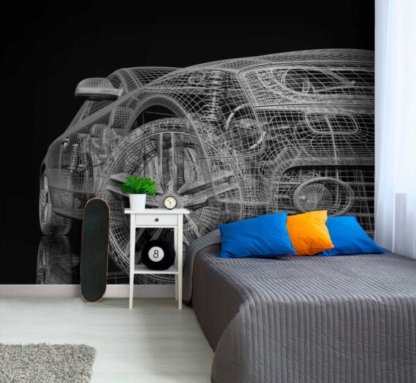 Futuristic car wireframe digital design Wall murals Futuristic car wireframe digital design