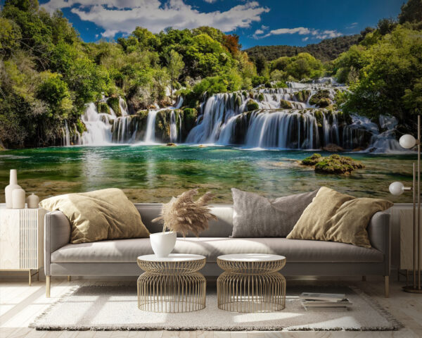 Blue sky with clouds and trees Wall murals Blue sky with clouds and trees