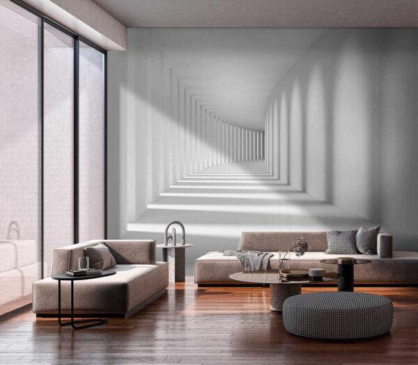 White hallway with shadows on the wall Wall murals White hallway with shadows on the wall