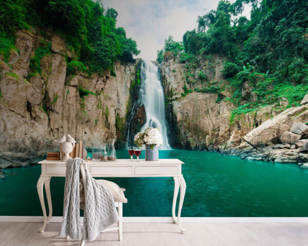 Waterfall in a rocky area Wall murals Waterfall in a rocky area
